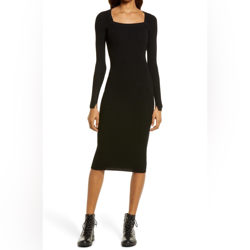 ALLSAINTS Bardi Rib Sweater Midi Dress in Black size small LBD neutral‎ classic